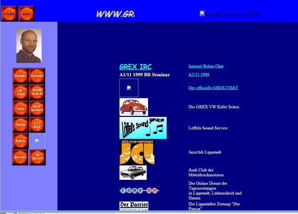 1997 Nutzung von Frames "KOPF", "MENUE" und "INHALT". Webseite in html mit Editor gebaut.